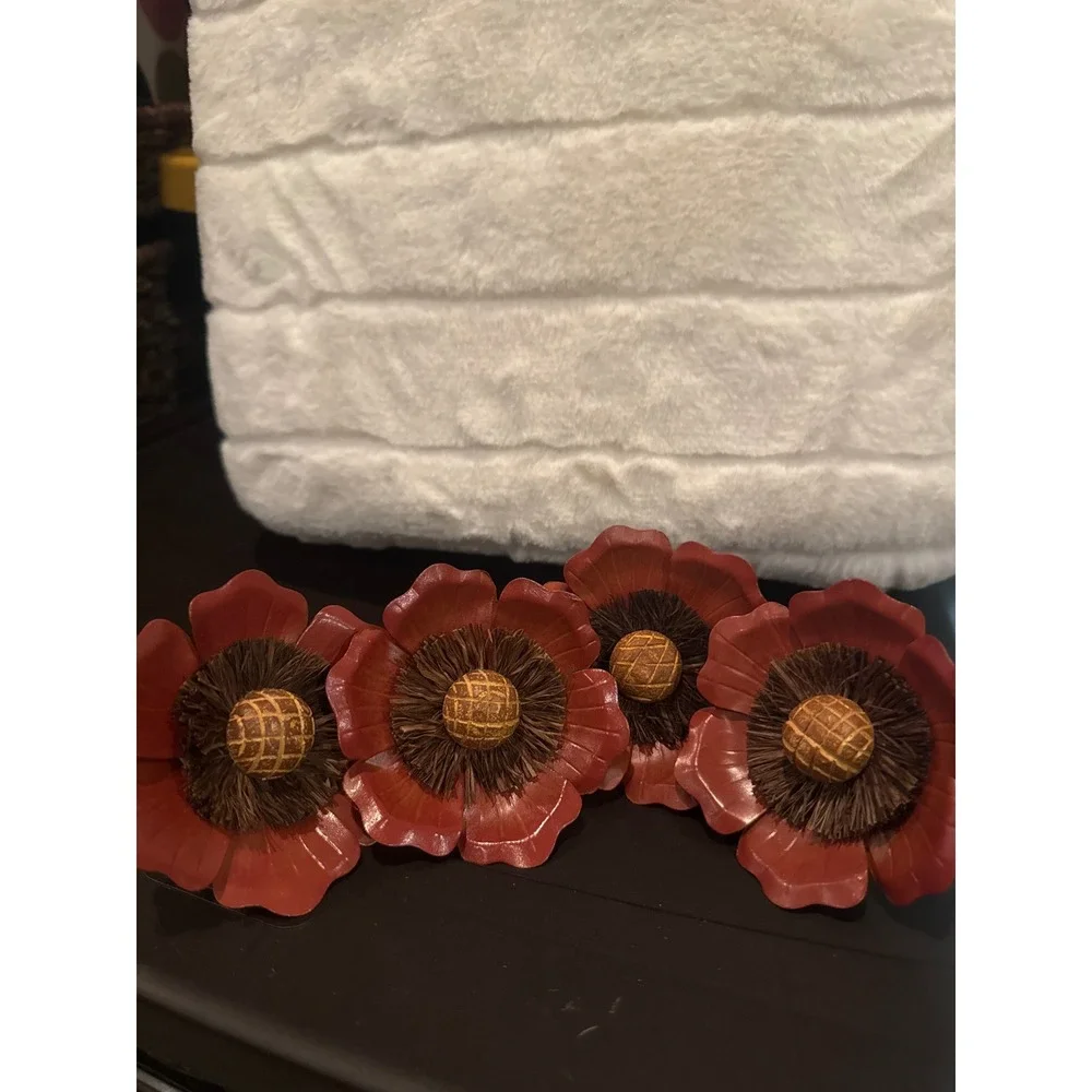 Vintage Burnt Orange Metal Flower Napkin Rings Set of 4 Autumn Floral Decor